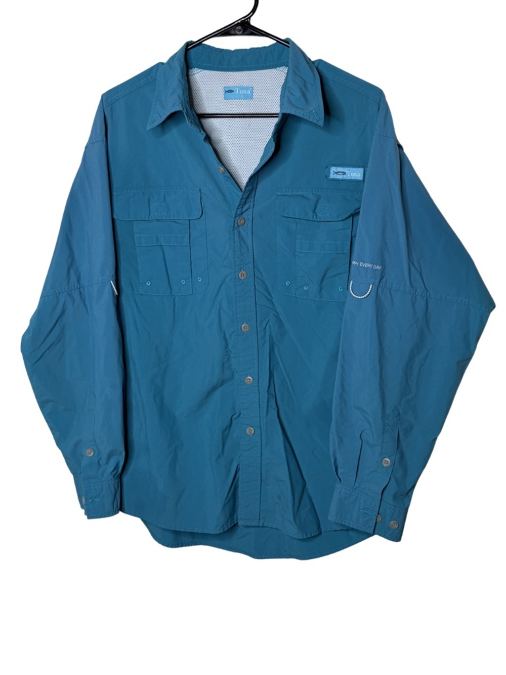 Tuna Mens Large Fishing Shirt Blue Vented Long Sleeve Outdoor Button Up